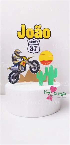 Topo de bolo no tema moto personalizado com nome e idade