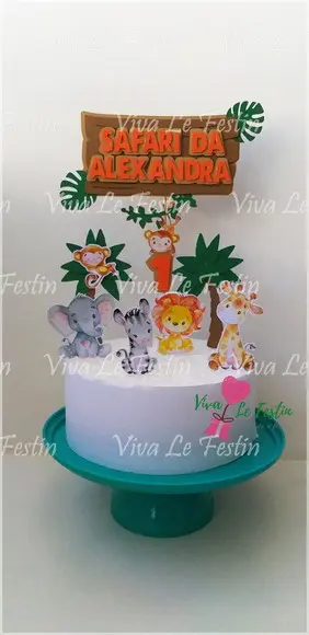 Topo de Bolo Safari Baby Personalizado com Nome e Idade