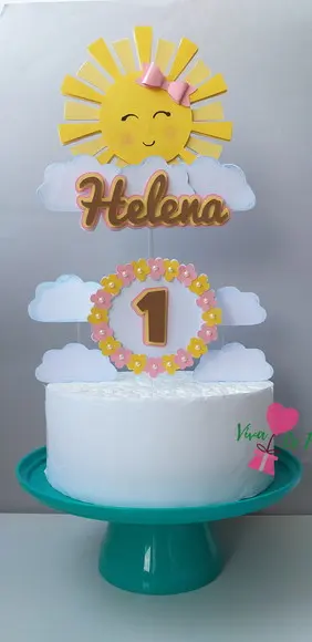 Topo de bolo Solzinho Primeira Volta ao Sol personalizado com nome e idade