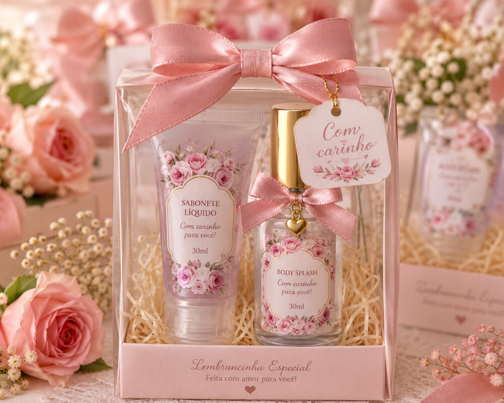Kit Lembrancinha com Body Splash e 1 Sabonete Liquido