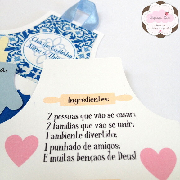 Convite Chá de Cozinha Avental azulejo azul e branco
