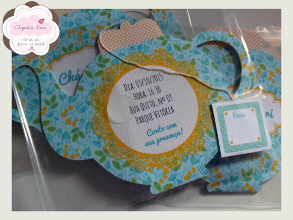 Convite Chá de Cozinha floral azul e amarelo