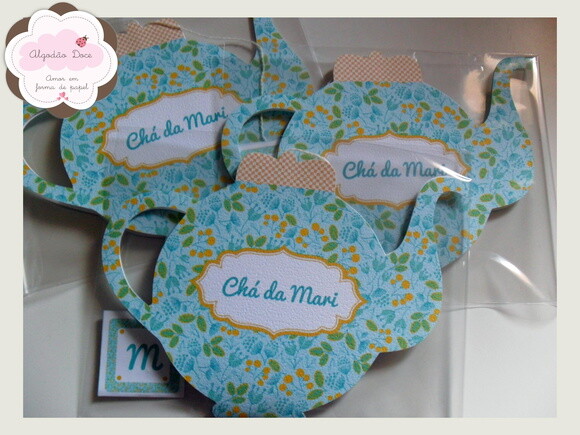 Convite Chá de Cozinha floral azul e amarelo