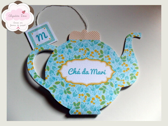 Convite Chá de Cozinha floral azul e amarelo
