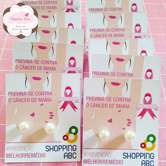 Lembrancinha Outubro Rosa brincos Personalizado