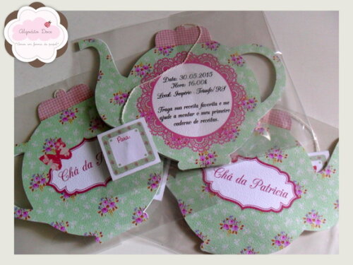 Convite Chá de Cozinha floral verde e rosa
