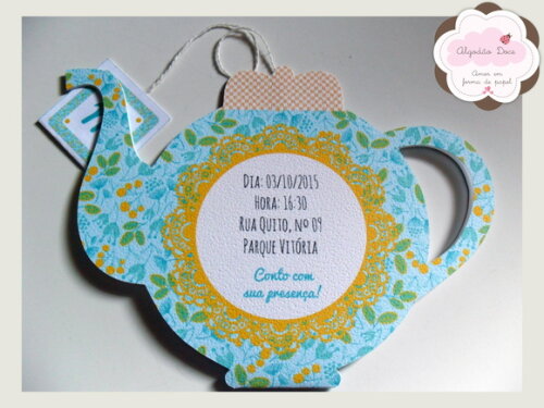 Convite Chá de Cozinha floral azul e amarelo