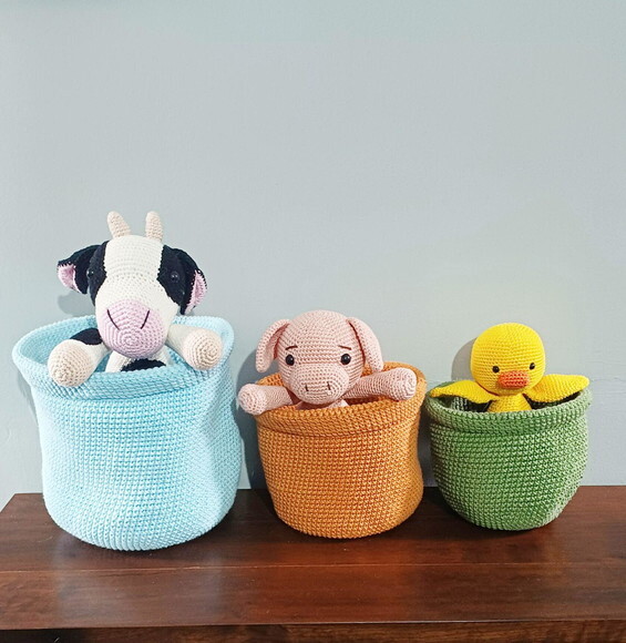 Cestos Decorativo com Bichinhos em Amigurumi