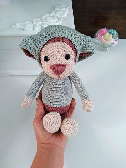 Macaco Com Touca Amigurumi