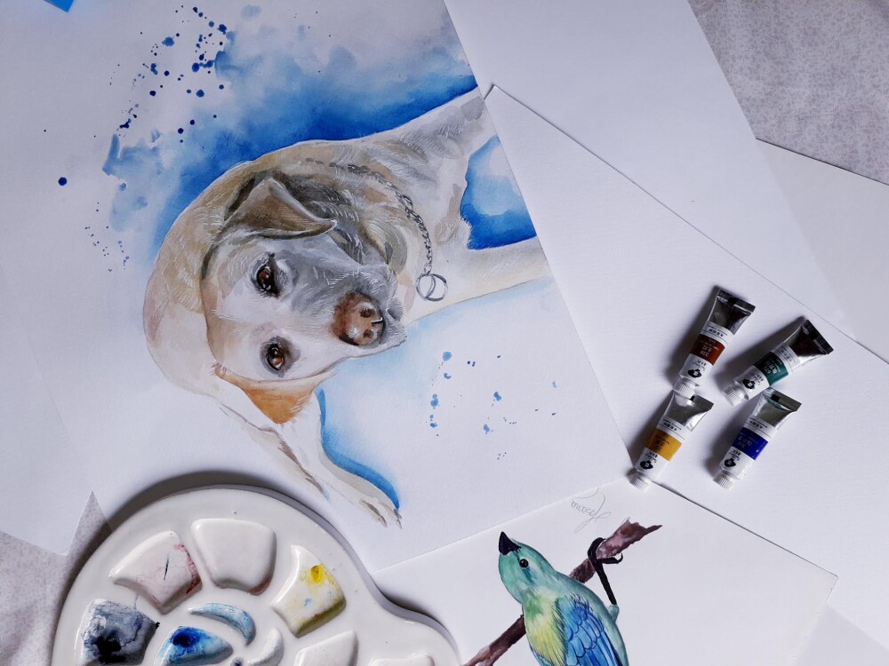 PINTURA EM AQUARELA realista de pet