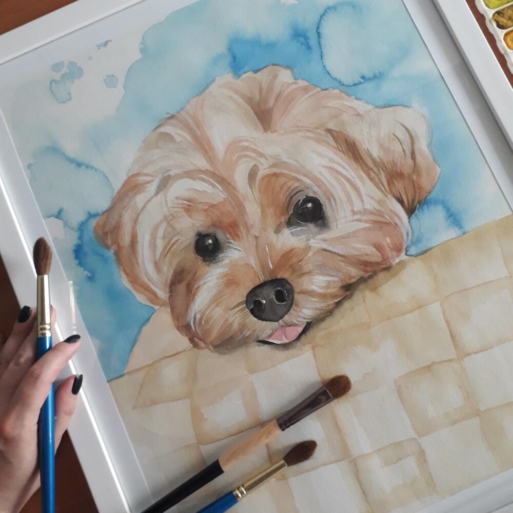PINTURA EM AQUARELA realista de pet