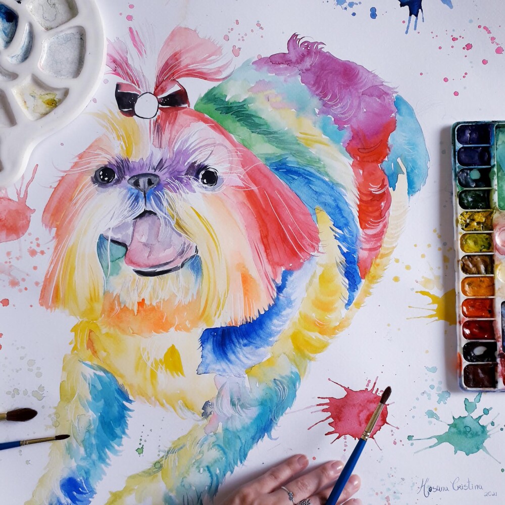 PINTURA EM AQUARELA realista de pet