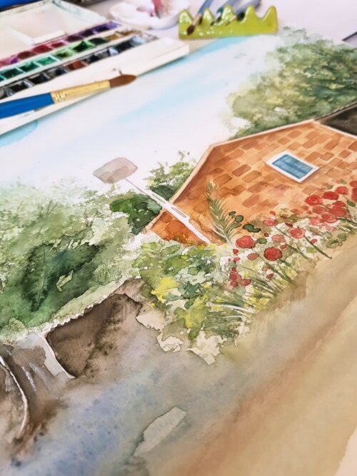 Pintura em aquarela para convite de casamento
