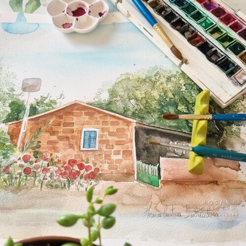 Pintura em aquarela para convite de casamento