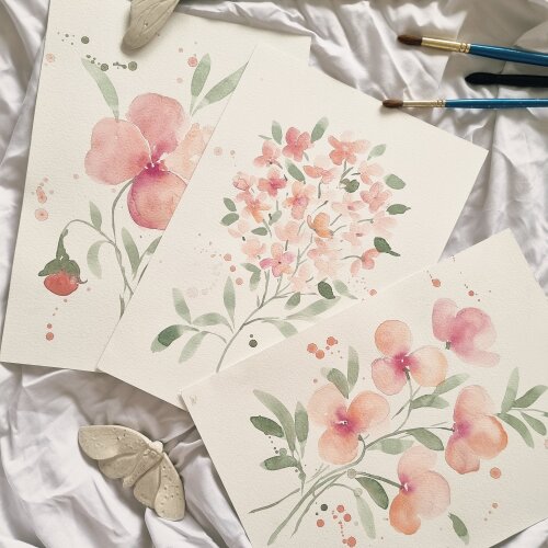 Trio Maternidade- Pintura em Aquarela