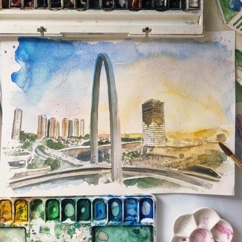 Pintura em aquarela paisagem