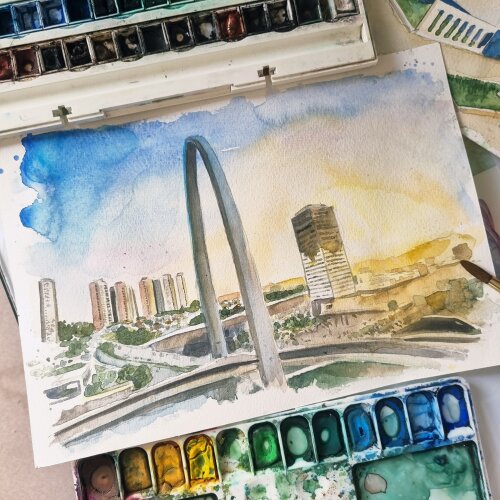 Pintura em aquarela paisagem