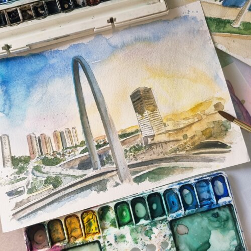 Pintura em aquarela paisagem