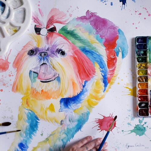 PINTURA EM AQUARELA realista de pet