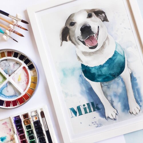 PINTURA EM AQUARELA realista de pet