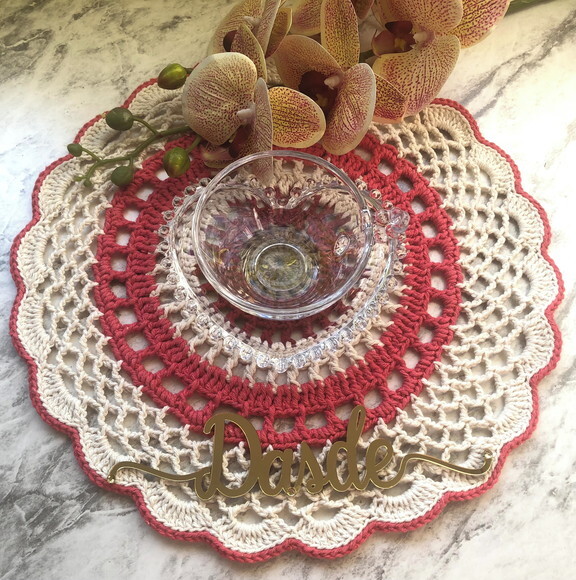 Sousplat Americano Croche Mandala Coral - 2 unidades