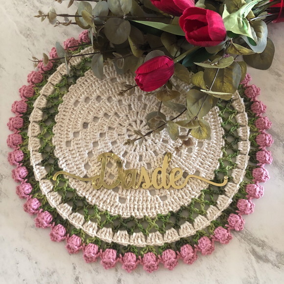 Sousplat Americano Croche Boho Tulipa Rosa Antigo - 2 unidades