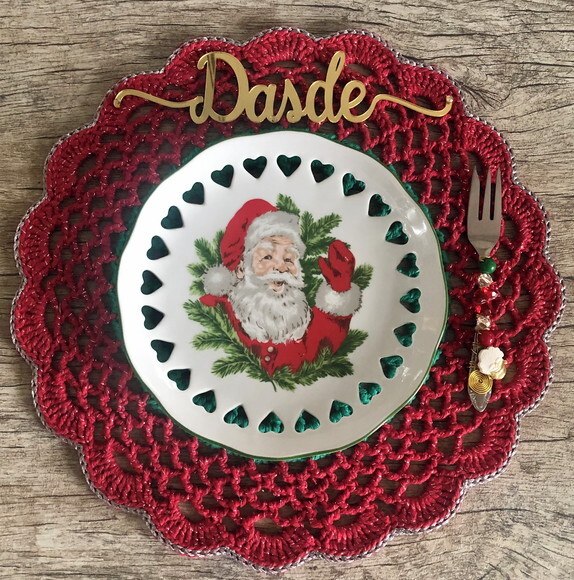 Americano Crochê Natal com Brilho Vermelho / Sousplat - Par