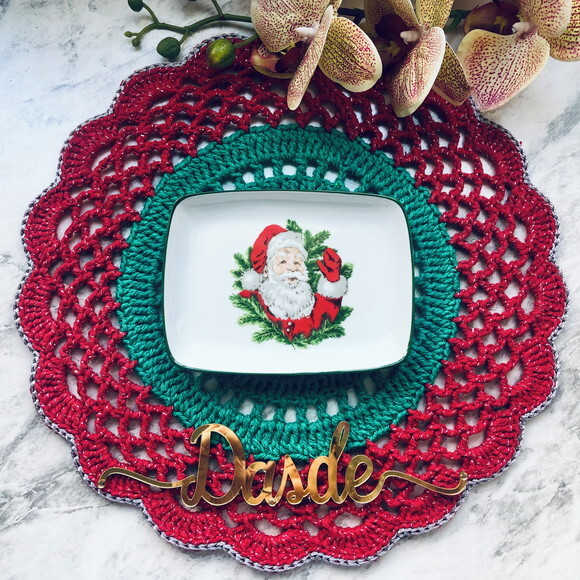 Americano Crochê Natal com Brilho Vermelho / Sousplat - Par