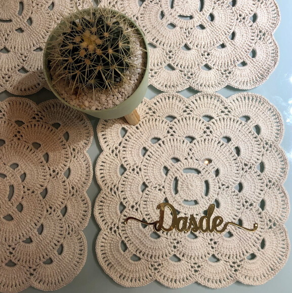 Americano Croche Quadrado Boho Crú / Sousplat - Par