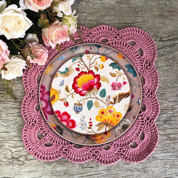 Sousplat Americano Croche Quadrado Rosa Antigo - Par