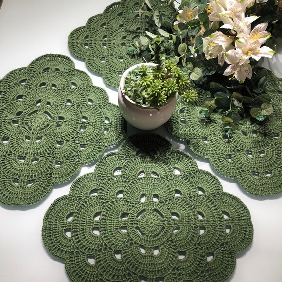 Sousplat Americano Croche Quadrado Verde Militar - Par