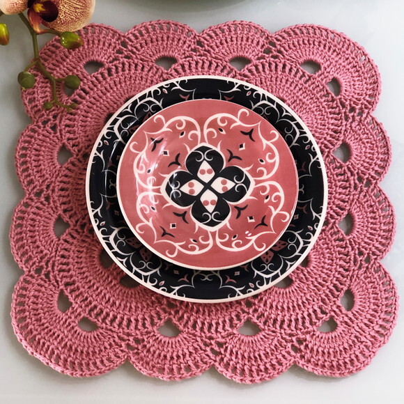 Sousplat Americano Croche Quadrado Rosa Antigo - Par