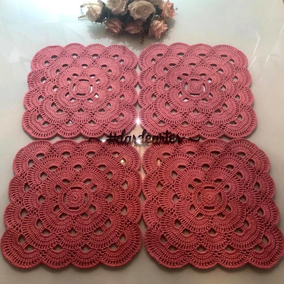 Sousplat Americano Croche Quadrado Rosa Antigo - Par