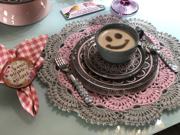 Americano Croche Renda Guipir Cinza & Rosa - *par*