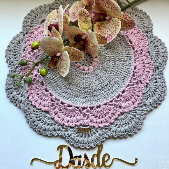 Americano Croche Renda Guipir Cinza & Rosa - *par*