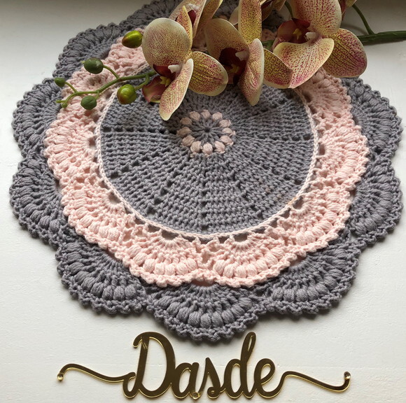 Sousplat Americano Croche Renda Guipir Rosa & Cinza - 2 unidades