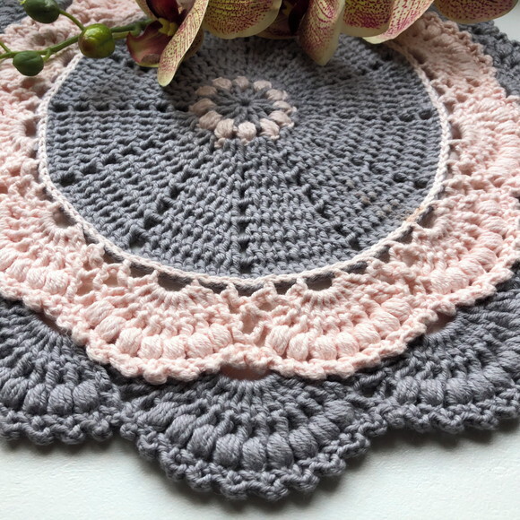 Sousplat Americano Croche Renda Guipir Rosa & Cinza - 2 unidades