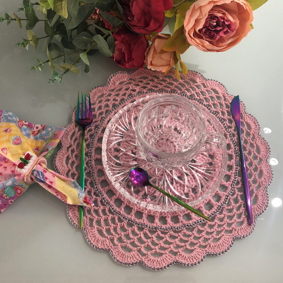 Americano Crochê Renda Rosa Souspalt - Par