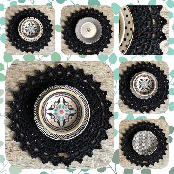 Sousplat Americano Croche Preto Micro Paetês - Par