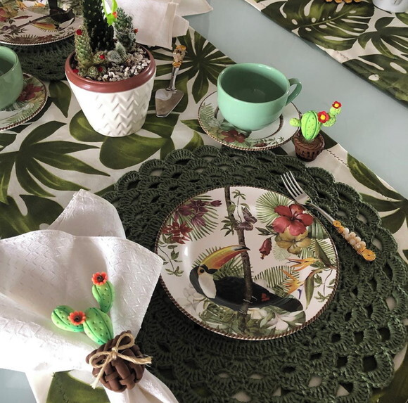 Sousplat Americano Croche Verde Militar - Par