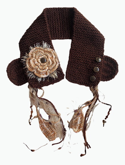 Cachecol Echarpe Gola Flor Marrom em Croche