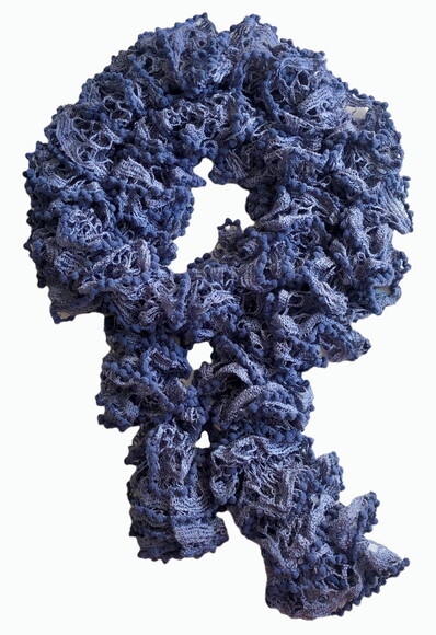 Cachecol Echarpe Pompom & Renda Azul- Croche