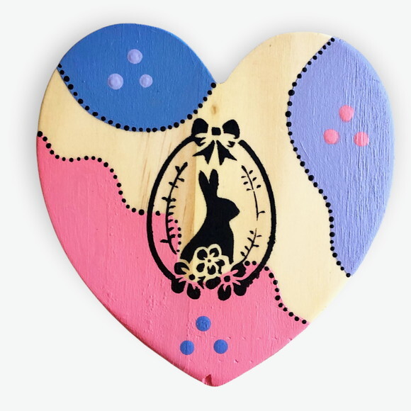 Coaster Coração Feliz Páscoa em Pintura Orgânica