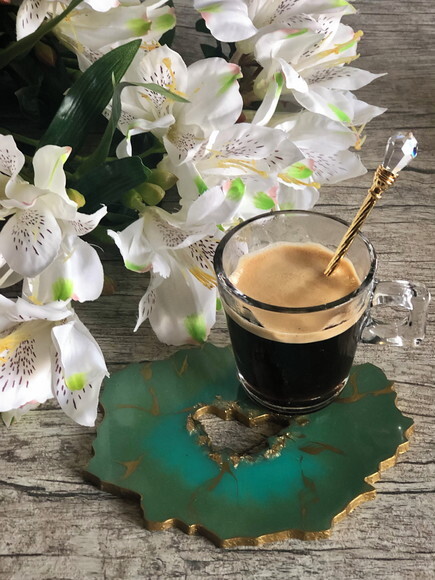 Coaster Geodo Resina Epóxi Verde - Porta Copo - Xícara Café