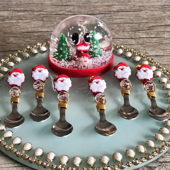 Colher Café Bordada Papai Noel - Talheres Bordados - 6 Pçs