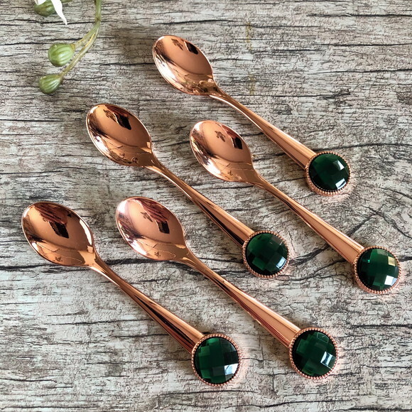 Colher Café Decorada Rose Gold com Pedrarias - 5 Pçs