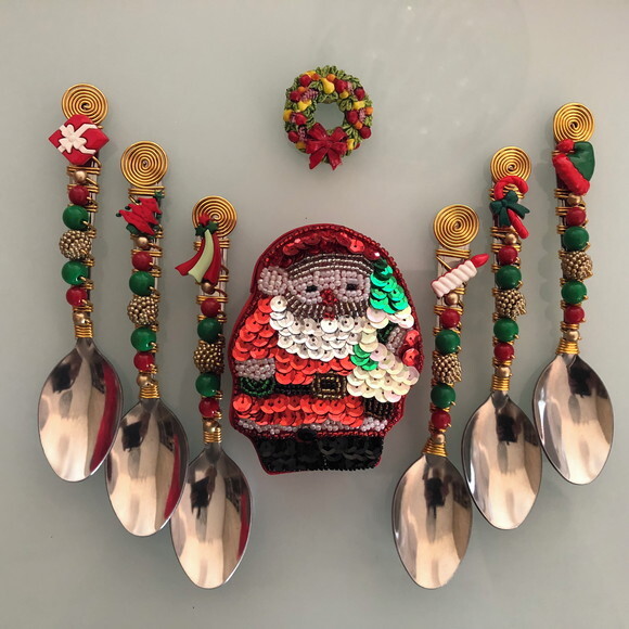 Colher Chá Bordada Ceia Natal - Talheres Bordados - Mod.01