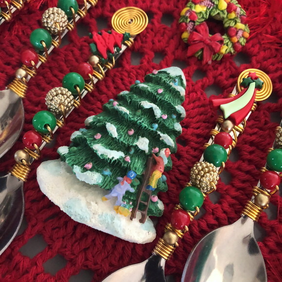 Colher Chá Bordada Ceia Natal - Talheres Bordados - Mod.01