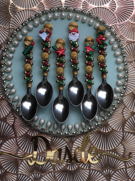 Colher Chá Bordada Ceia Natal - Talheres Bordados - Mod.02