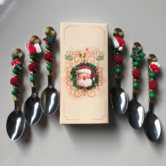 Colher Chá Bordada Ceia Natal - Talheres Bordados - Mod.03